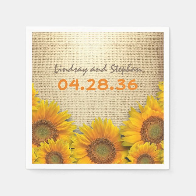 Sonnenblumen und Burlap Rustic Country Wedding Serviette (Vorderseite)