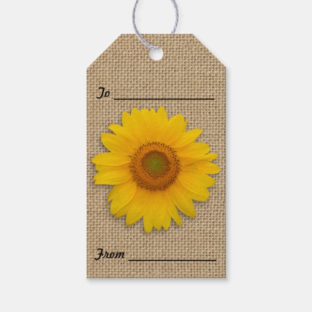 Sonnenblumen und Burlap-Rustikale Geschenketiketts Geschenkanhänger (Vorderseite)