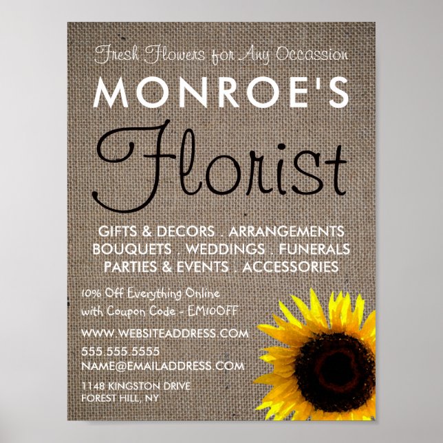 Sonnenblumen und Burlap, Werbung in Floristry Poster (Vorne)