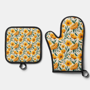 Sonnenblumen und Butterblumen Ofenhandschuh & Topflappen-Set
