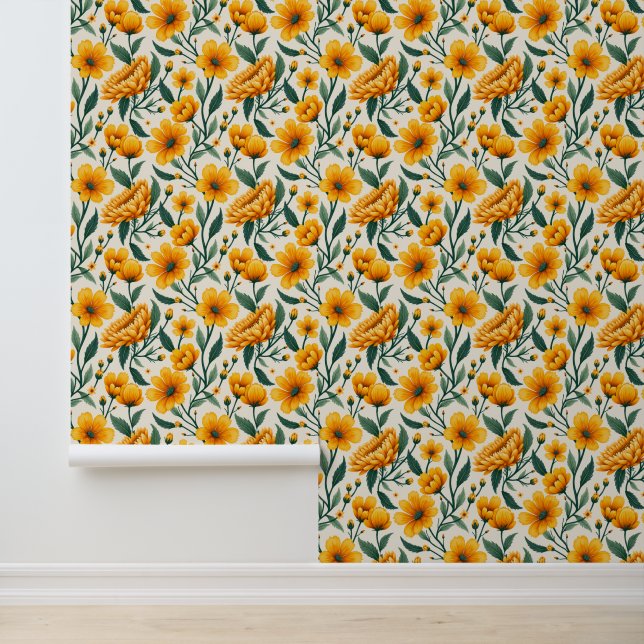 Sonnenblumen und Butterblumen Tapete (Anwendung)