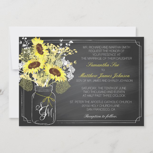 Sonnenblumen und Chalkboard Hochzeitkarte Einladung (Vorderseite)