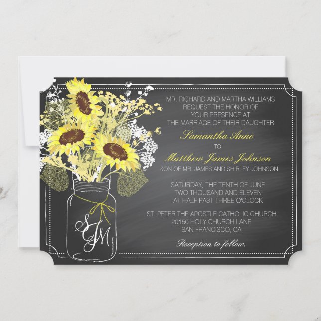 Sonnenblumen und Chalkboard Hochzeitskarte Einladung (Vorderseite)