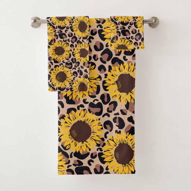 Sonnenblumen und Cheetah Print  Badhandtuch Set (Insitu)