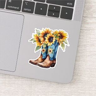 Sonnenblumen und Cowboy Boots Wasserdicht Aufkleber