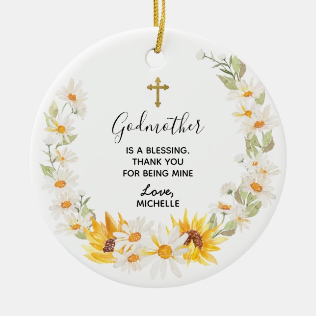 Sonnenblumen und Daisy Wreath Floral Godmutterpfei Keramik Ornament (Vorne)