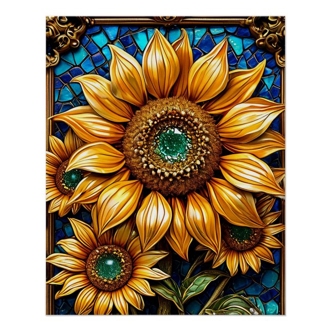 Sonnenblumen und dekorative Rahmen Poster (Vorderseite)