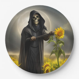 Sonnenblumen und der grimmige Sensenmann Pappteller