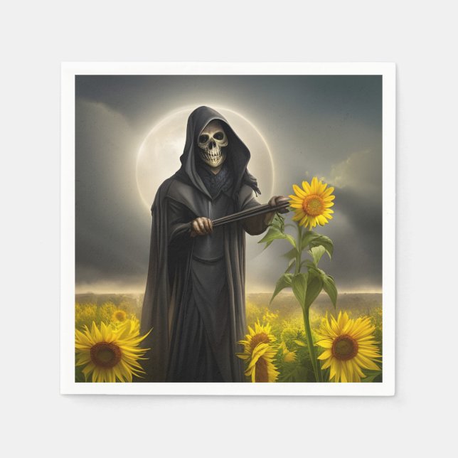 Sonnenblumen und der grimmige Sensenmann Serviette (Vorderseite)