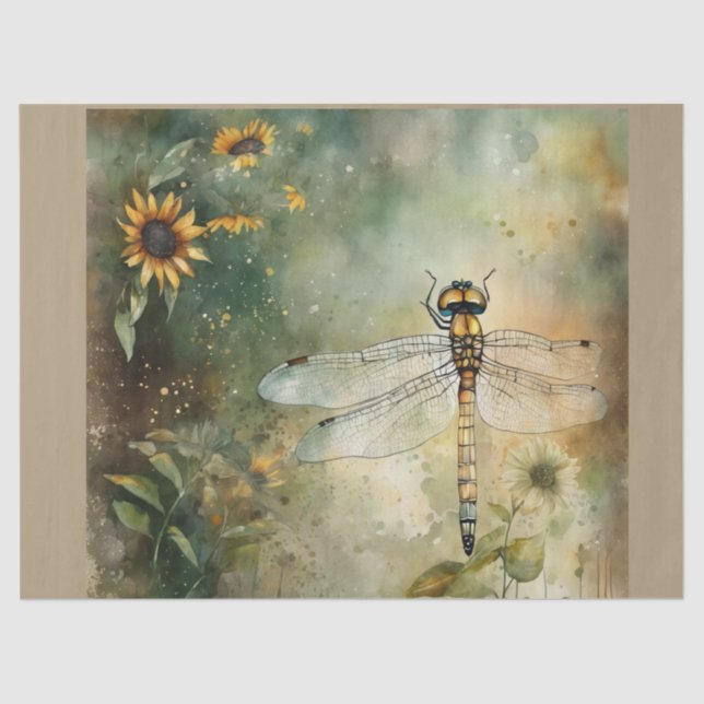 Sonnenblumen und die Libelle Seidenpapier (Vorderseite)