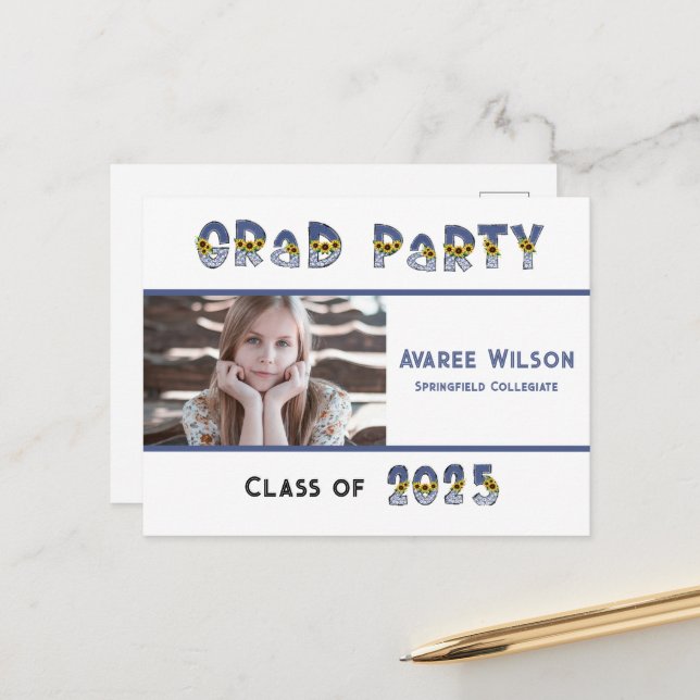 Sonnenblumen und ein Denim Daughter Foto High Scho Postkarte (Vorderseite/Rückseite Beispiel)