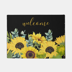 Sonnenblumen- und Eukalyptus-Aquarellkunst Willkom Fußmatte