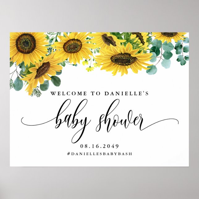 Sonnenblumen und Eukalyptus Baby-Dusche Empfang Poster (Vorne)