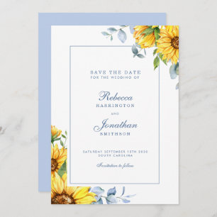 Sonnenblumen und Eukalyptus Blue Wedding speichern Save The Date