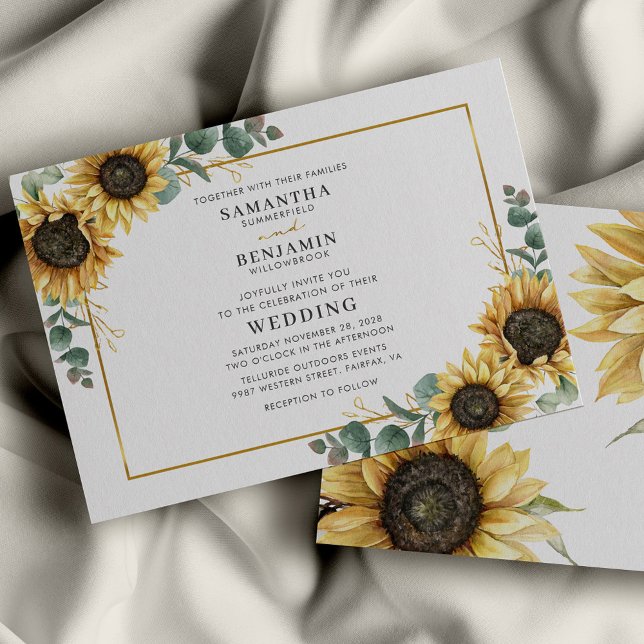 Sonnenblumen und Eukalyptus-Grünpflanzen Blumenzwi Einladung (Sunflower Floral Eucalyptus Elegant Wedding Invitation)