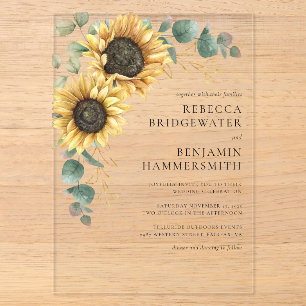 Sonnenblumen und Eukalyptus Rustikale Hochzeit Acryleinladungen