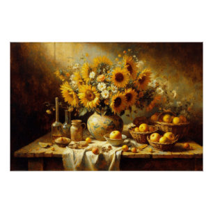 Sonnenblumen und Früchte Stillleben Malerei Decoup Poster