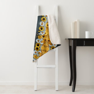 Sonnenblumen- und Gänseblümchen-Musterdecke Sherpadecke