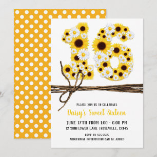 Sonnenblumen und Gänseblümchen SIXTEEN 16 Geburtst Einladung