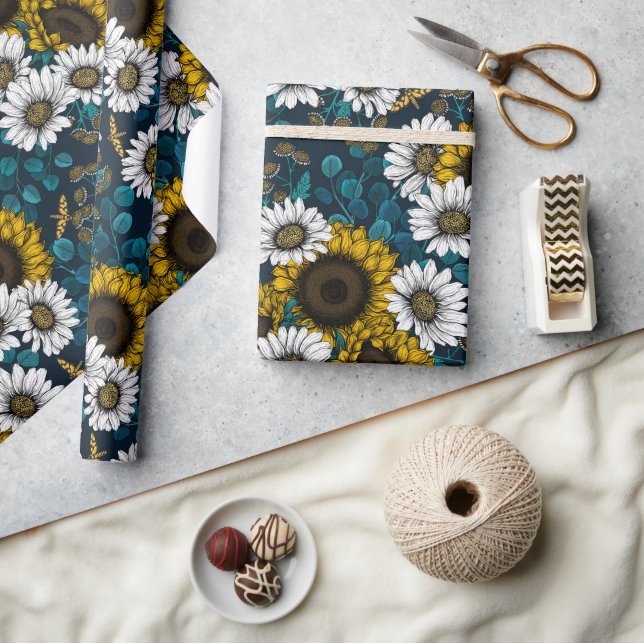 Sonnenblumen und Gänseblumen, Sommergarten 2 Geschenkpapier (Basteln)