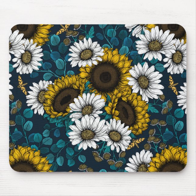Sonnenblumen und Gänseblumen, Sommergarten 2 Mousepad (Vorne)