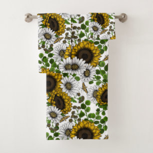 Sonnenblumen und Gänseblumen, Sommergarten 3 Badhandtuch Set