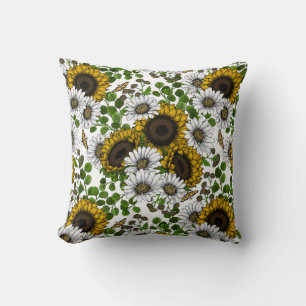 Sonnenblumen und Gänseblumen, Sommergarten 3 Kissen