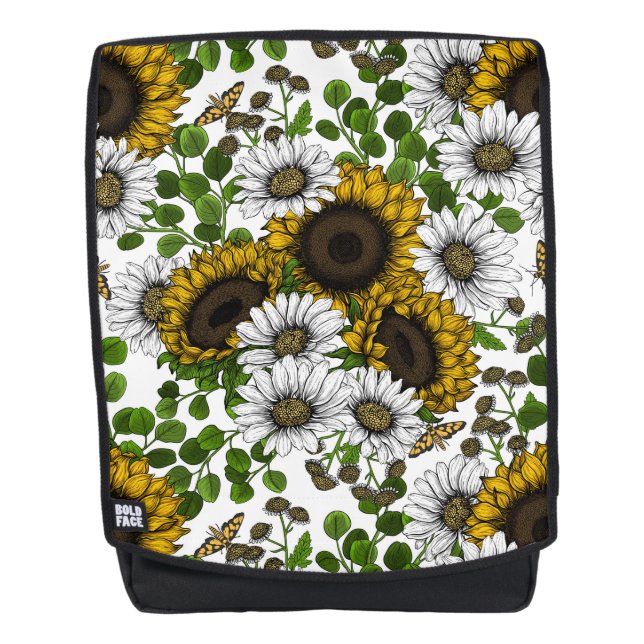 Sonnenblumen und Gänseblumen, Sommergarten 3 Rucksack (Vorderseite)