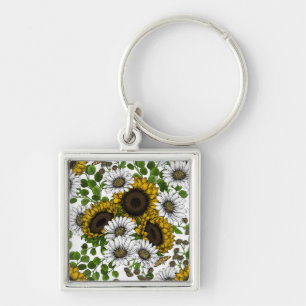 Sonnenblumen und Gänseblumen, Sommergarten 3 Schlüsselanhänger