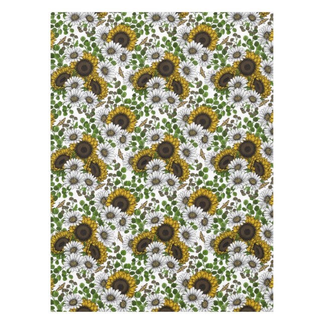 Sonnenblumen und Gänseblumen, Sommergarten 3 Tischdecke (Vorderseite)