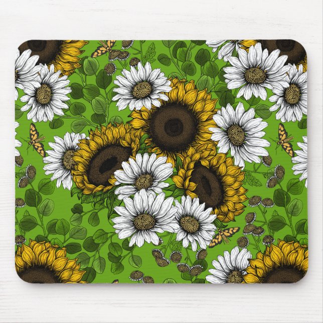 Sonnenblumen und Gänseblumen, Sommergarten Mousepad (Vorne)