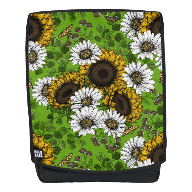 Sonnenblumen und Gänseblumen, Sommergarten Rucksack (Vorderseite)