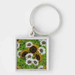Sonnenblumen und Gänseblumen, Sommergarten Schlüsselanhänger