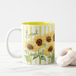 Sonnenblumen und gelbe Streifen 11oz Kaffeetasse