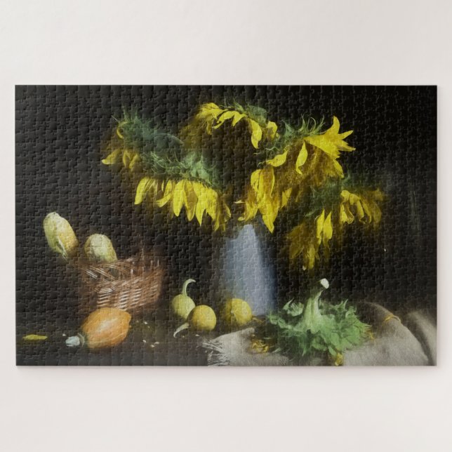 Sonnenblumen und Gemüseernte Alte Meister Farbe Puzzle (Horizontal)