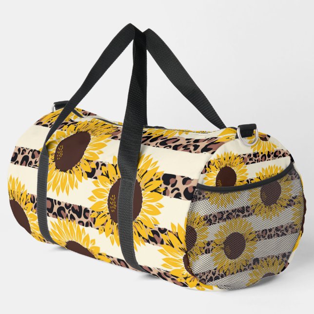 Sonnenblumen und Geparden Streifen Duffle Bag (Rechte Ecke)