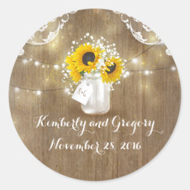 Sonnenblumen und Gipskraut Rustic Mason Jar Runder Aufkleber