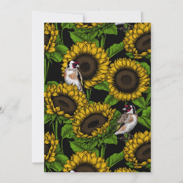 Sonnenblumen und Goldflossen auf schwarz (Vorderseite)