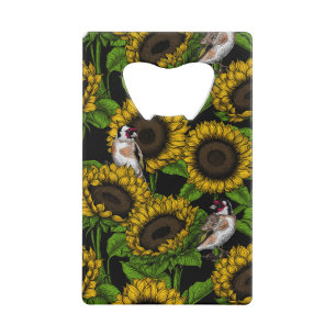 Sonnenblumen und Goldflossen auf schwarz Geldbeutel Flaschenöffner