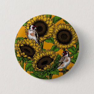 Sonnenblumen und Goldschmuck auf Orange Button