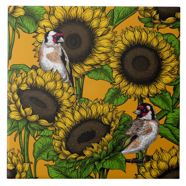 Sonnenblumen und Goldschmuck auf Orange Fliese (Vorderseite)