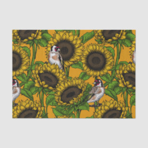 Sonnenblumen und Goldschmuck auf Orange Seidenpapier