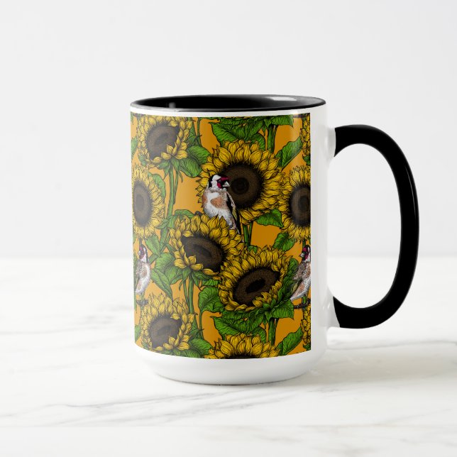 Sonnenblumen und Goldschmuck auf Orange Tasse (Rechts)