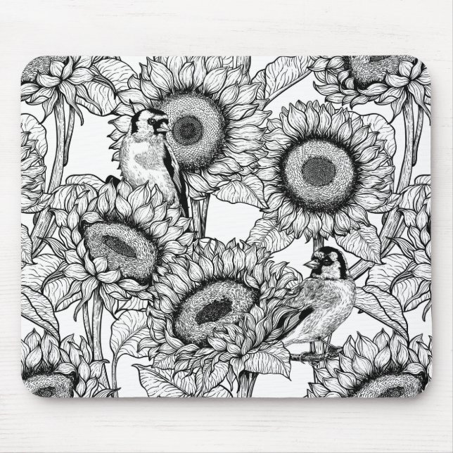 Sonnenblumen und Goldschmuck in Schwarz-Weiß Mousepad (Vorne)