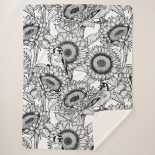 Sonnenblumen und Goldschmuck in Schwarz-Weiß Sherpadecke