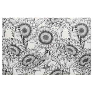 Sonnenblumen und Goldschmuck in Schwarz-Weiß Stoff