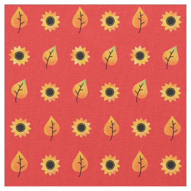 Sonnenblumen und Herbstlaube Stoff (Nahaufnahme)