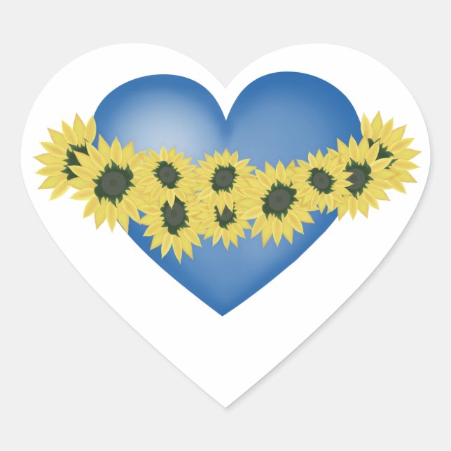 Sonnenblumen und Herz. Liebe und Blume. Herz-Aufkleber (Vorderseite)