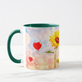 Sonnenblumen und Herzblasen Romantisches Geschenkd Tasse
