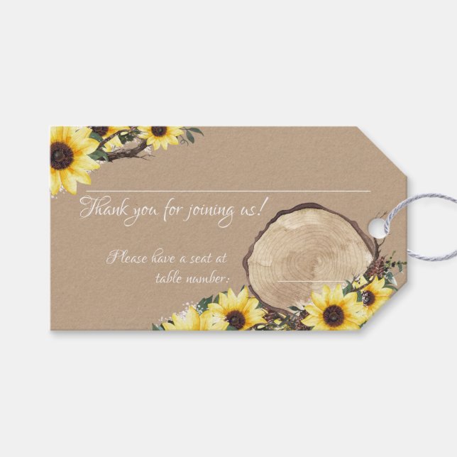 Sonnenblumen und Holz-Slice Sitzplatznummer Gefall Geschenkanhänger (Vorderseite (Horizontal))